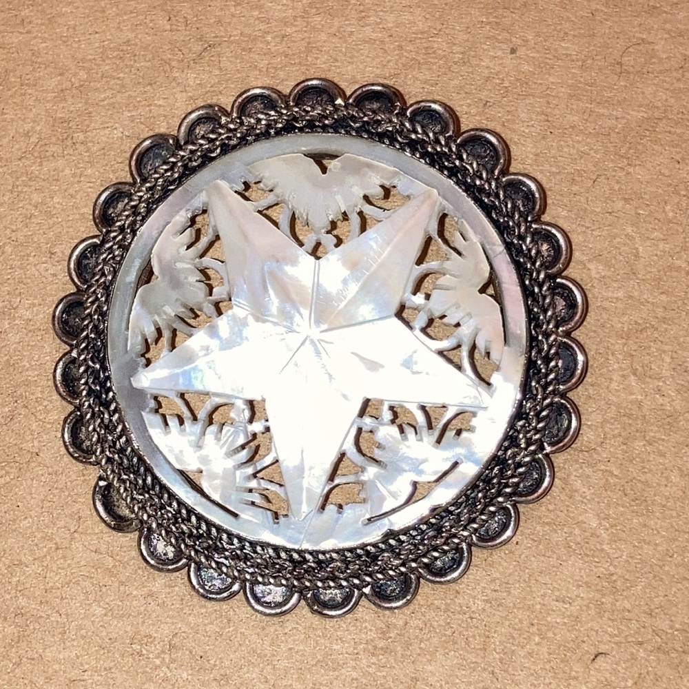 Mother-of-Pearl 5Point STAR PENDANT with and STERLING SILVER Scalloped Perimeter